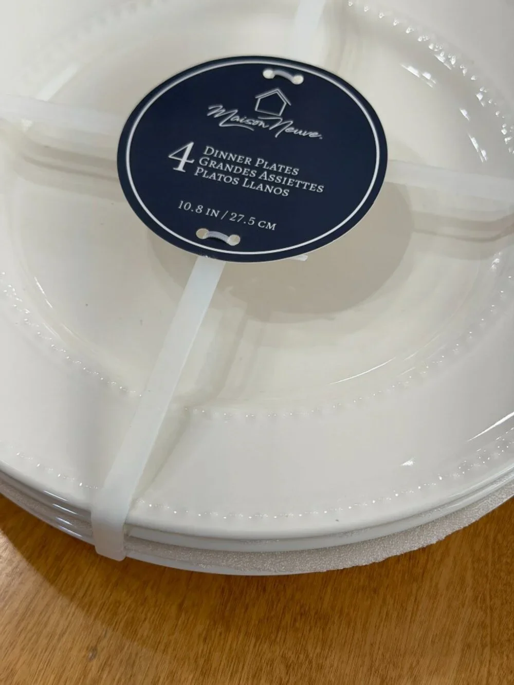 Maison Neuve Ceramic Dinner Plate White Bead and Band Rim 10.8